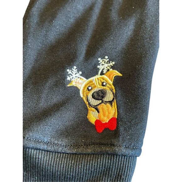 Jane + Delancey Embroidered Dog Sweatshirt XL black Pullover Christmas Frenchie - Picture 6 of 7